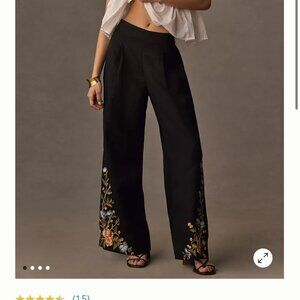 Ranna Gill Floral Embroidered Linen Womens‎ Pants Size XS NEW WITH TAG